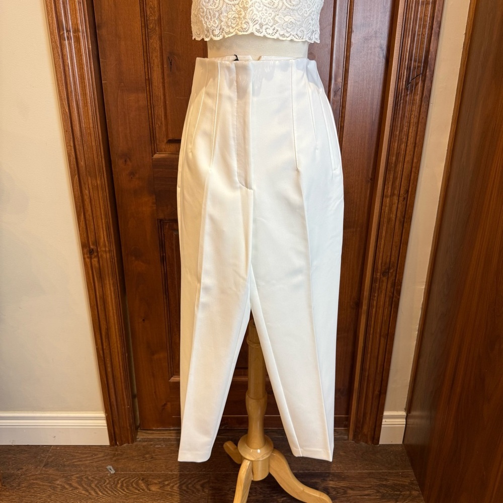 💋Zara White High-Waisted Women's Trousers size M - Picture 7 of 12